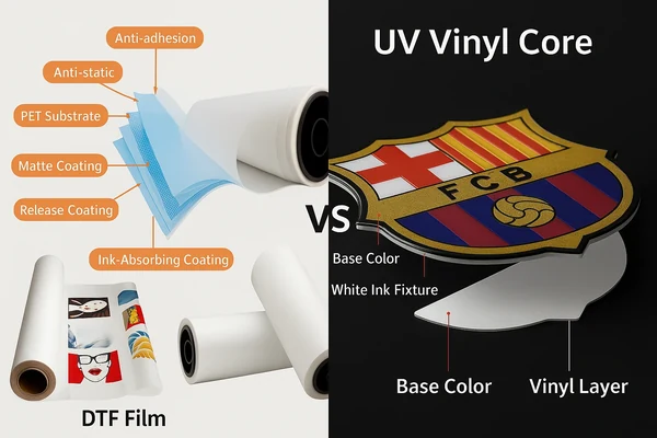 dtf film structure compared with uv vinyl core layers for printing applications