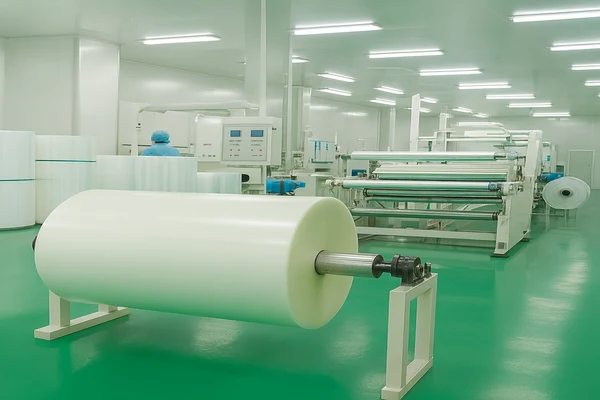 State-of-the-art DTF film manufacturing facility with precision coating equipment and quality control systems