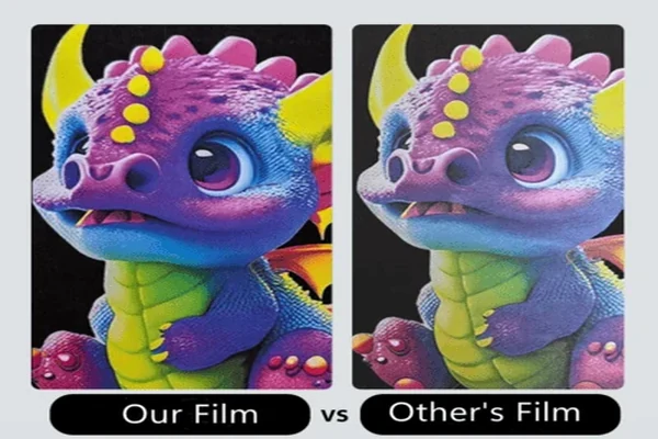DTF film print quality comparison showing our film vs other film on transfer graphics