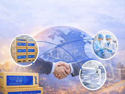 Professional business handshake representing partnership and collaboration in DTF film manufacturing